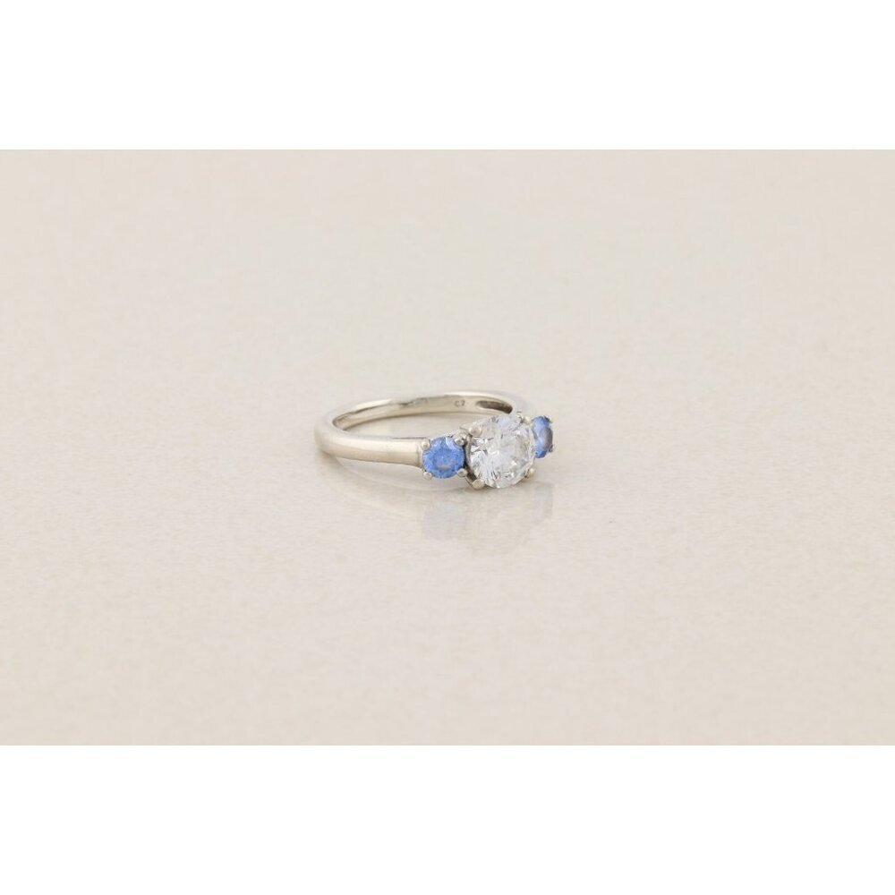 Sterling Silver White and Blue Cubic Zirconia Ring Size 7 - Picture 3 of 7
